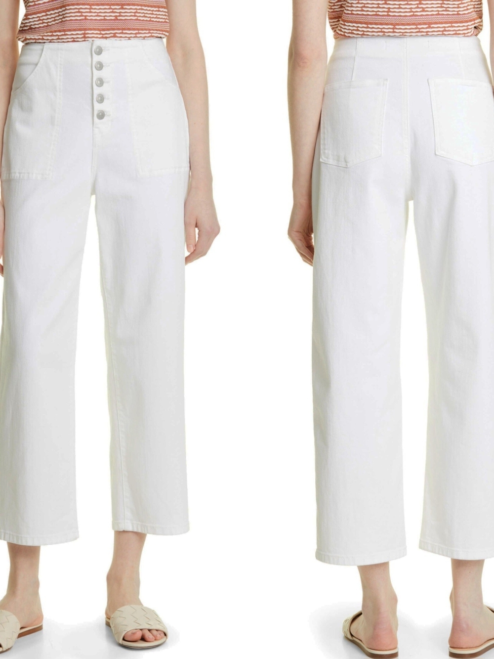 Veronica Beard Jeans Crosbie Crop Wide Crop High Rise White Denim 27/4 EUC